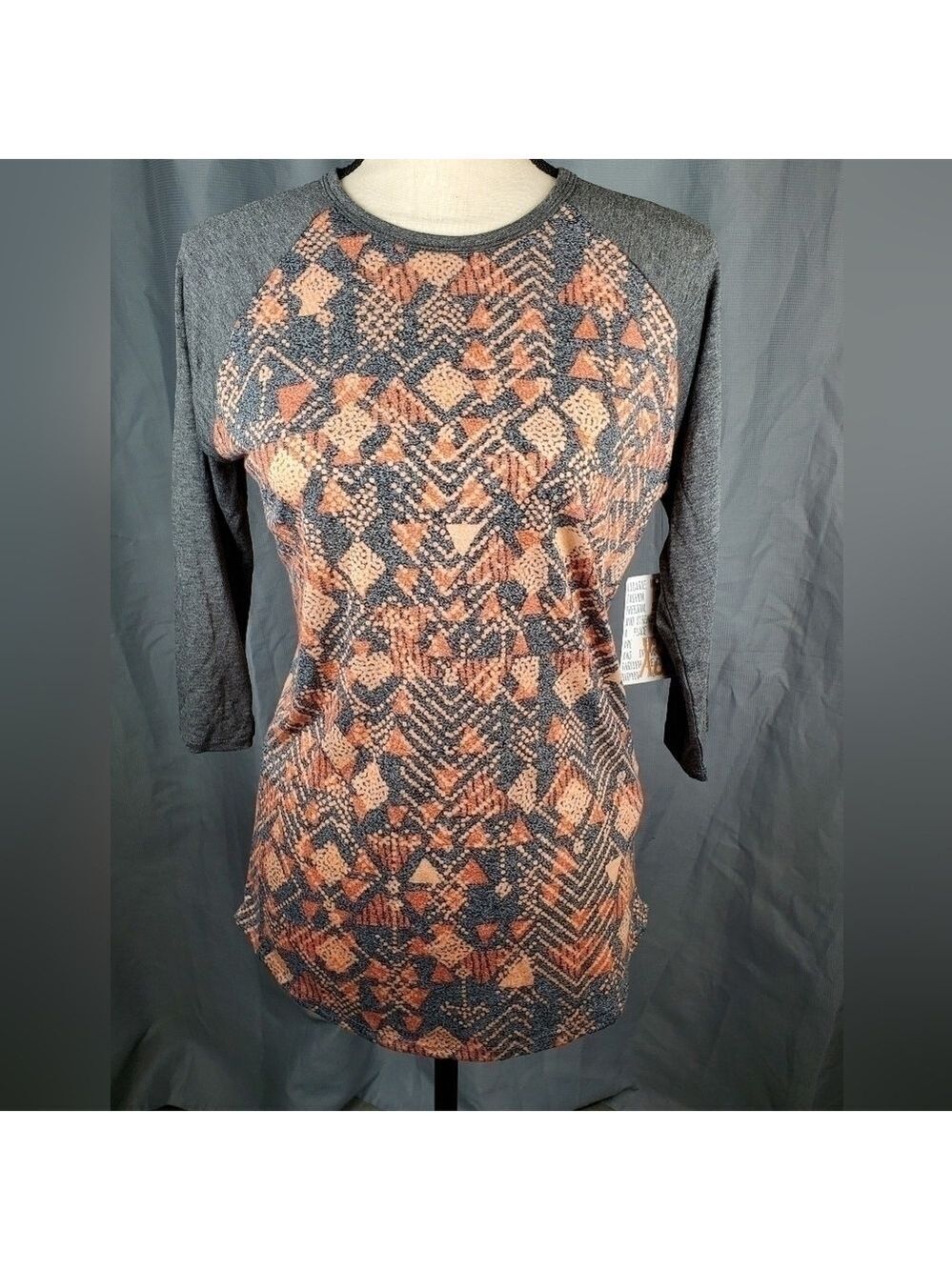 NWT Lularoe Randy, dark gray, peach, and light red pattern, size XS